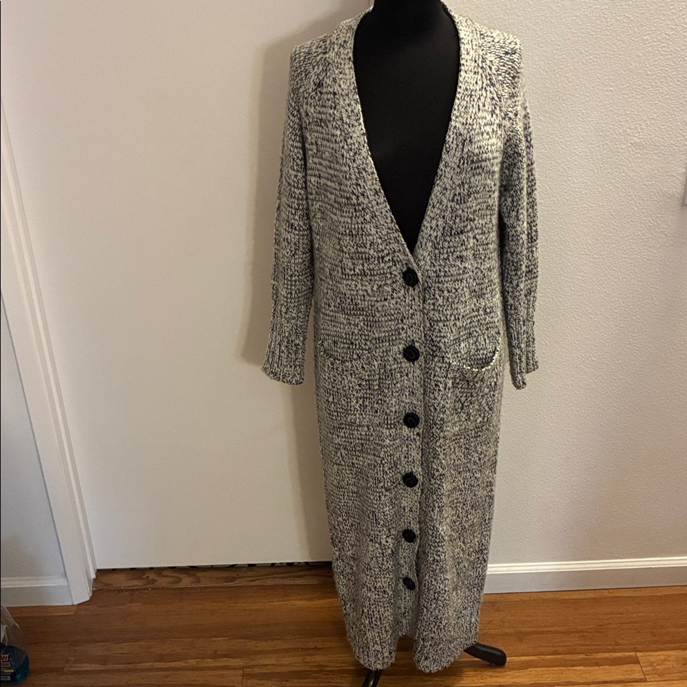 Rehab Black and White Knit Long Cardigan Sweater Jacket Size Medium 42”Bust